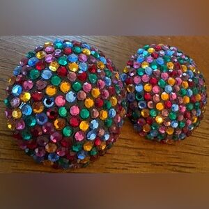 - Vintage Swarovski Multi Colored Hand Made Dome Earring- New clip
